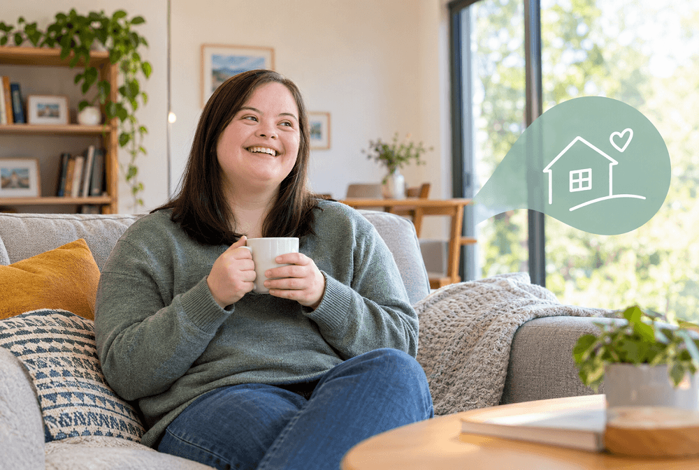 Woman with disability relaxing in a comfortable home